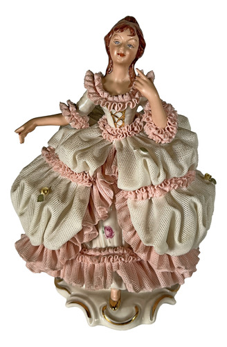 Antigua Figura Porcelana Alemana Dresden Dama Parada Hxq