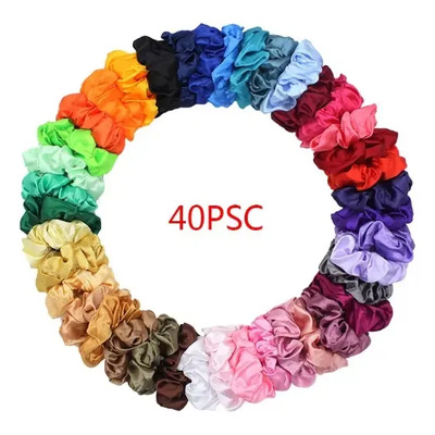 40pz Colores Ligas Para Cabello Belle Mountains Scrunchies De Satén Owkuan Coletero de satén liso color satén Goma para el cabello multicolor, brillante, sencilla, de alta gama y versátil para coletas | Meses sin interés