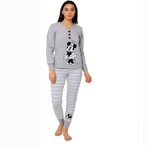 Pijama Para Dama Disney Estampado Minnie Mouse En Terciopelo Con Pantalon Y Blusa Manga Larga 9008