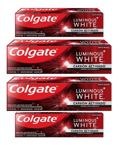 Crema Dental Colgate Luminous White Carbón Activado 4pz 75ml