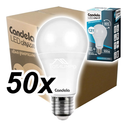 50 Lámparas Led 12w (100w) Luz Fría Candela Clásica 6520