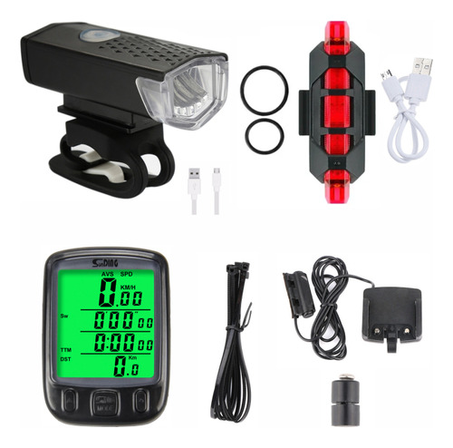 Kit Acessórios Bicicleta Lanterna + Led + Velocimetro 563a