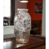 Antigo Vaso Em Vidro Artístico Flores E Pássaro 