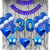 Combo Deco Globos Feliz Cumple Azul +2cortina+numeros 70cm