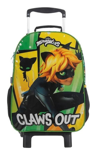 Mochila Escolar Cat Noir Miraculous Rodinha Infantil Grande