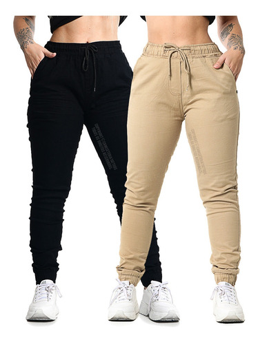 Kit Calça Feminina Jogger Elastano Bolso Cintura Alta Estilo