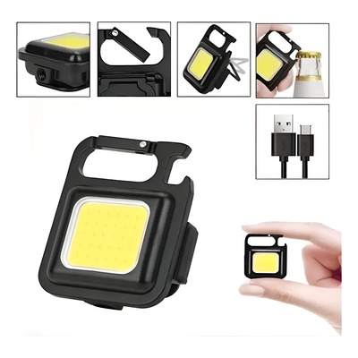 Lampara Táctica Mini Iman Usb Tipo C Llavero Destapador Blanco Plateado
