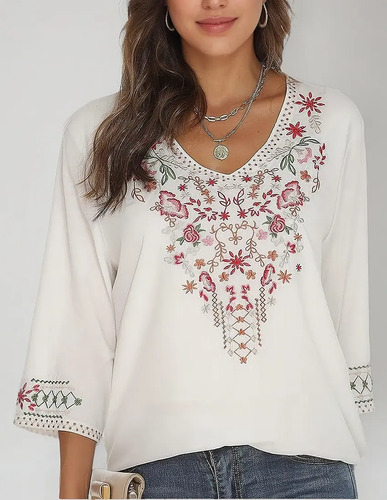 Blusas Femeninas Bordadas Boho Y Camisas Mexicanas De Manga