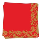 20 Guardanapos Papel Vermelho Arabesco Ouro Natal Fl Tripla 