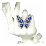 Anillo Mariposa Cristales Swarovski Azules Bañado En Oro Bla