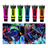 6 Tubos Pintura Corporal Neon Glow Luz Negra Uv Bodypaint