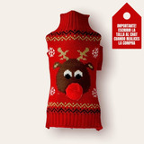 Sweater Saco Para Perro O Gato Navideño Renito Pompon Rojo