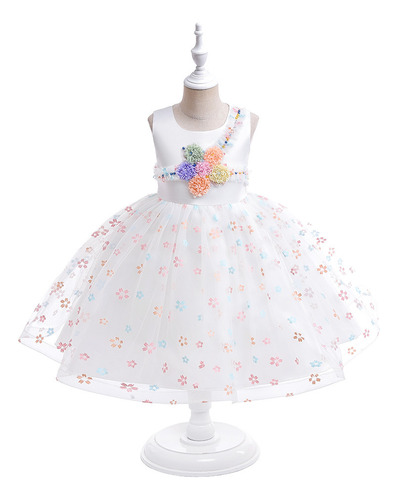 Vestido De Malla De Cuentas De Flores Pequeñas Para Niñas