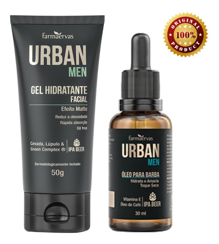 Kit Gel Hidratante Facial 50g + Óleo P/ Barba Urban Men 30ml