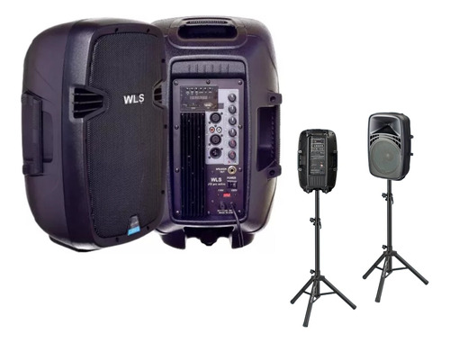 Kit Par (2) Caixas Ativa + Passiva Wls J15 600w + 2 Tripés