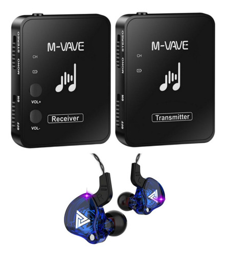 Retorno De Palco M-vave Trasmissor +1 Receptor +1 Fone Azul