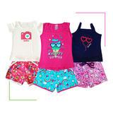 Kit 6 Peças 3 Short + 3 Blusa Menina Conjunto Infantil Promo