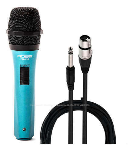 Microfono Dinamico Para Karaoke Voces + Cable Combo Color Celeste