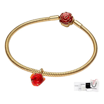Set Charm Pulsera Rosa Roja Bella Bestia Pandora Oro 14k Rojo 10 Cm 16 Cm