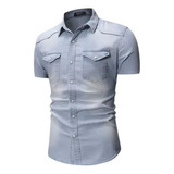 Ropa De Mezclilla Casual Para Hombre Camisa De Manga Corta D