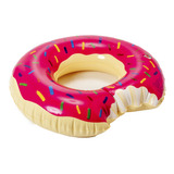 Uma Boia Donut Rosa Mordida Festa Decoração Piscina