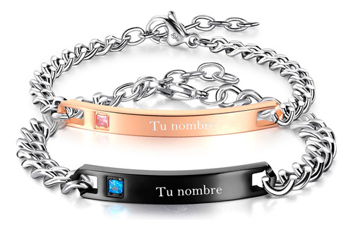 2 Pulseras Personalizada Parejas Acero Titanio De Por Vida Color Negro-oro Rosado Diámetro 18 Cm