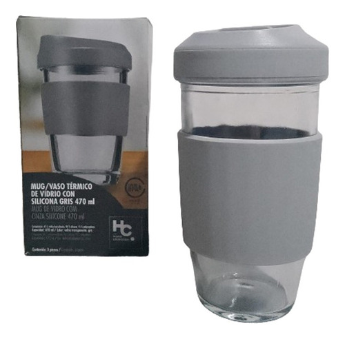 Vaso Termico Mug Vidrio Silicona 470 Ml Libre De Bpa