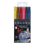 Kit Caneta Brush Pen Artística Koi Coloring Sakura 6 Cores