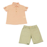 Conjunto  Infantil Menino Camisa Salmão E Bermuda 