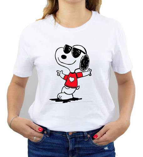 Polera Dama Estampada 100%algodon Snoopy Con Lentes 501