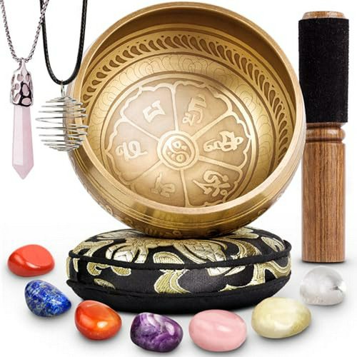 Set Sanación Tibetano 7 Chakras - Collar Cuarzo Rosa - Nepal