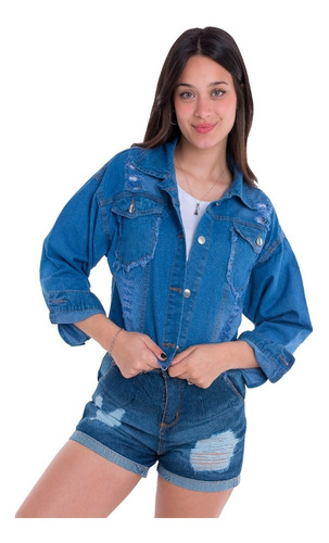 Campera Jean Mujer Roturas Rígida Mom | Dejeanci