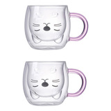 2x Taza De Cristal Con Forma De Oreja De Gato, Taza De