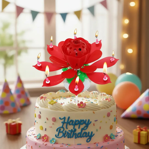 Vela Musical De Flor Para Pastel Forma De Rosa Mañanitas