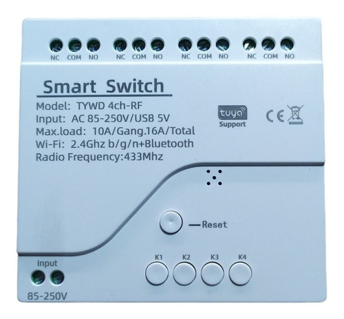 Interruptor Inteligente 4 Canales Wifi + Rf 433mhz - Tuya