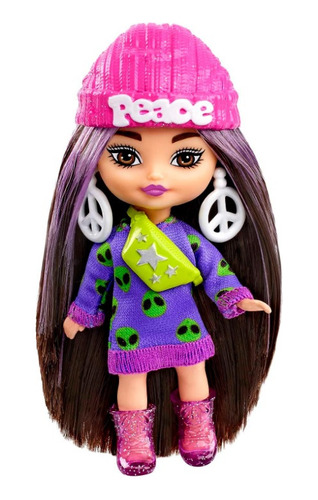 Barbie Muñeca Extra Mini Minis Pelo Moreno Vestido Suéter