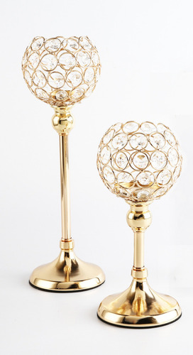 2 Candelabros De Cristal Dorado Para Decoración Navideña