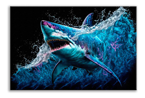 Cuadro Tiburón Tipo Pintura Azul Mar Acuario Peces 45 Cm