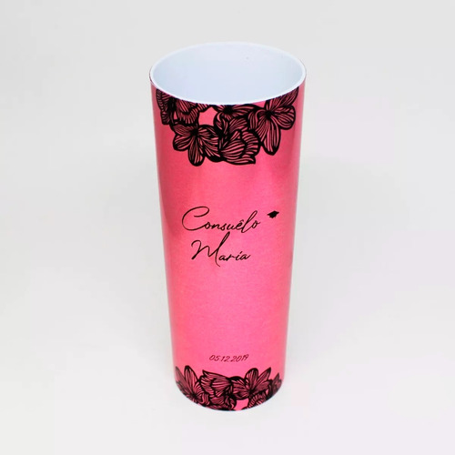 100 Copos Long Drink Metalizado Personalizado Formatura Rosa