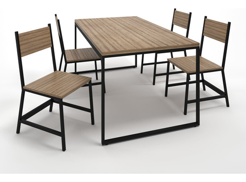 Kit Mesa Industrial 120x90 P/ Sala De Jantar Com 4 Cadeiras