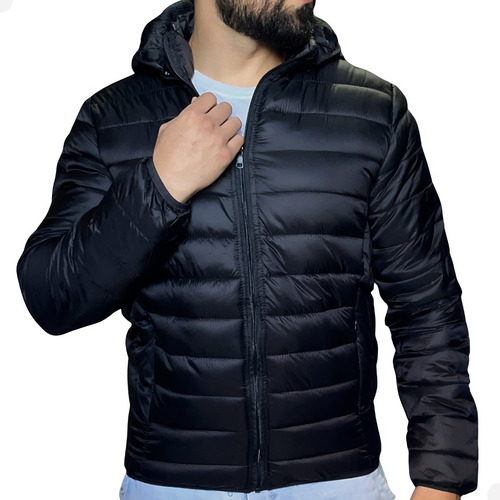 Jaqueta Preta Corta Vento Puffer Bobojaco Nylon Frio Inverno