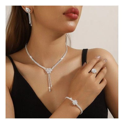 CRYZMITOL 5pzs Joyería Mujer Plata Juego De Collar Pulsera Aretes Y Anillo,para Novias Mujer Regalos,plateado | MercadoLibre