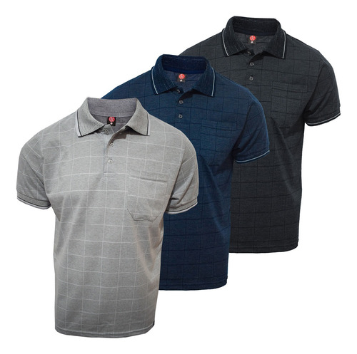 Camisa Polo Xadrez Com Bolso Atacado Kit 3 Peças