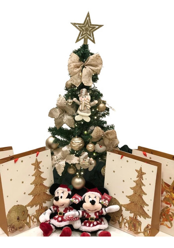 Árvore De Natal Decorada Completa 1,20m Luxo Cheia C/ Pisca