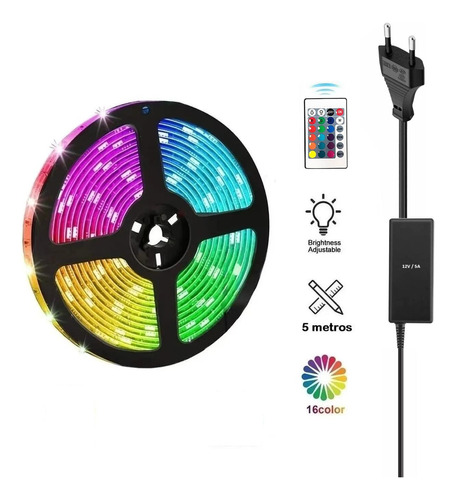 Cinta Luces Led Tiktok Colores + Control + Adaptador 5mt Rgb