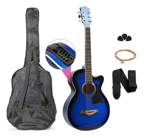 Guitarra Electroacústica Femmto Eag003 38in Azul Diapason Arce Para Diestros Con Equalizador Y Accesorios