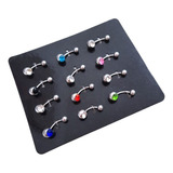 Piercing Barbell Curvo Con Strass Por 12 Para El Ombligo 