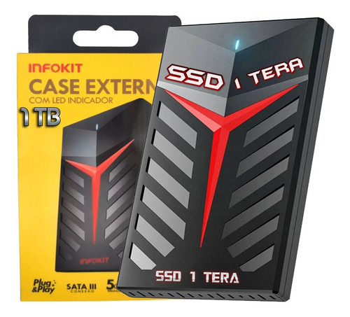 Hd Ssd Externo 1 Tera Case Usb 3.0 Com Led Gamer Serve Para Pc Notebook Xbox Ps2 Ps3 Ps4 Switch Wii