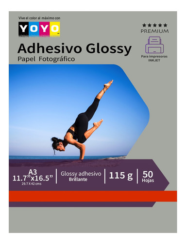 Papel Fotografico Adhesivo Glossy A3 115gr 50 Hojas Yoyo