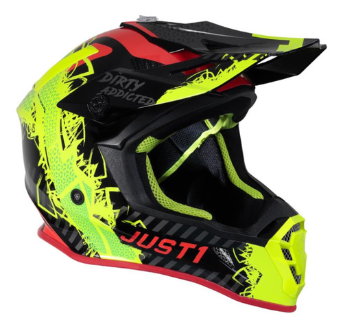 Casco Cross Enduro Atv J38 Mask Fluo Yellow Red Black Just1